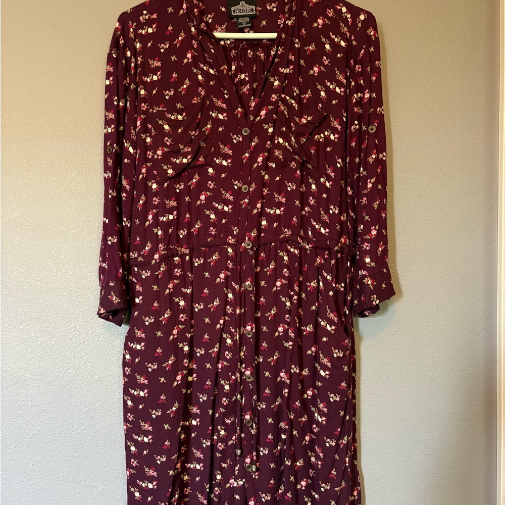 Angie Floral Dress with Cuffed 3/4 Sleeves